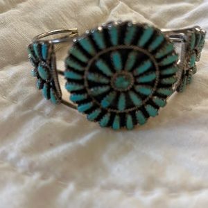 Sterling/turquoise petit point cuff bracelet Vintage